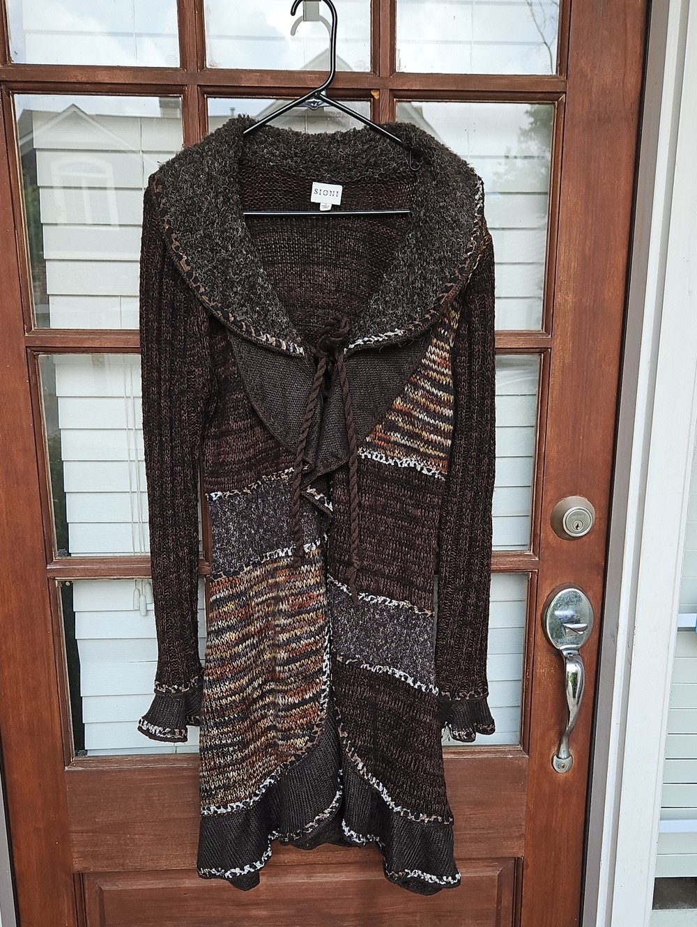 Sioni Studio Brown Mixed Media Print Duster Sweater